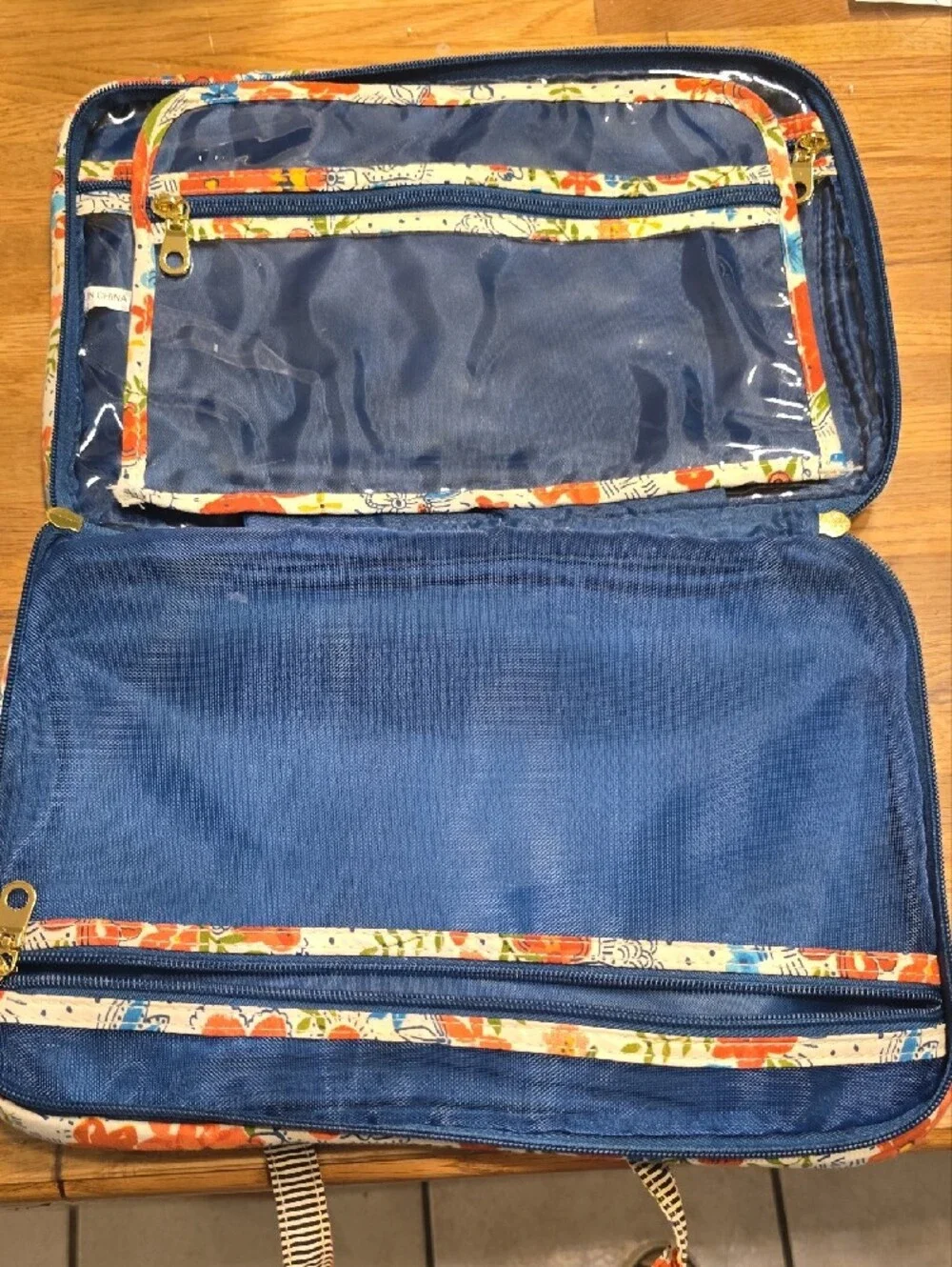 Source Unknown Floral Cosmetic Pouch in Orange, Blue & Cream